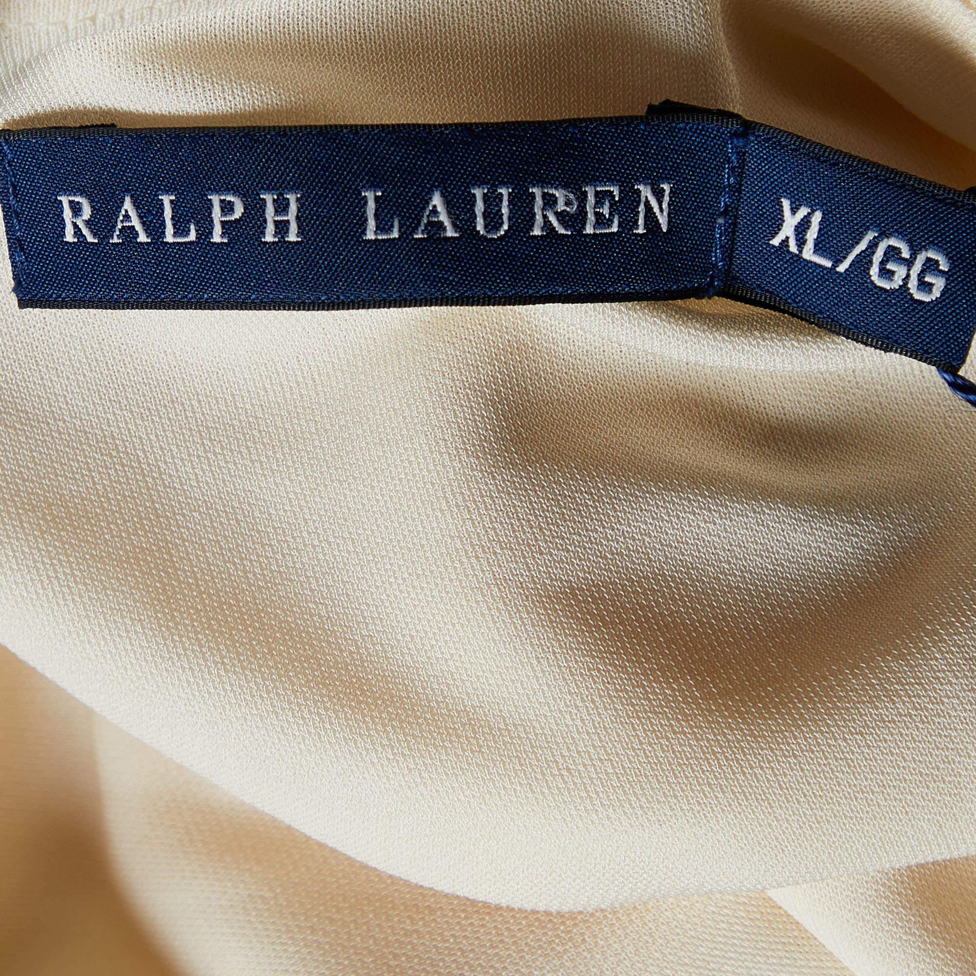 Ralph Lauren Cream Jersey Knit Plunging Neck Wrap Top XL In New Condition In Dubai, Al Qouz 2