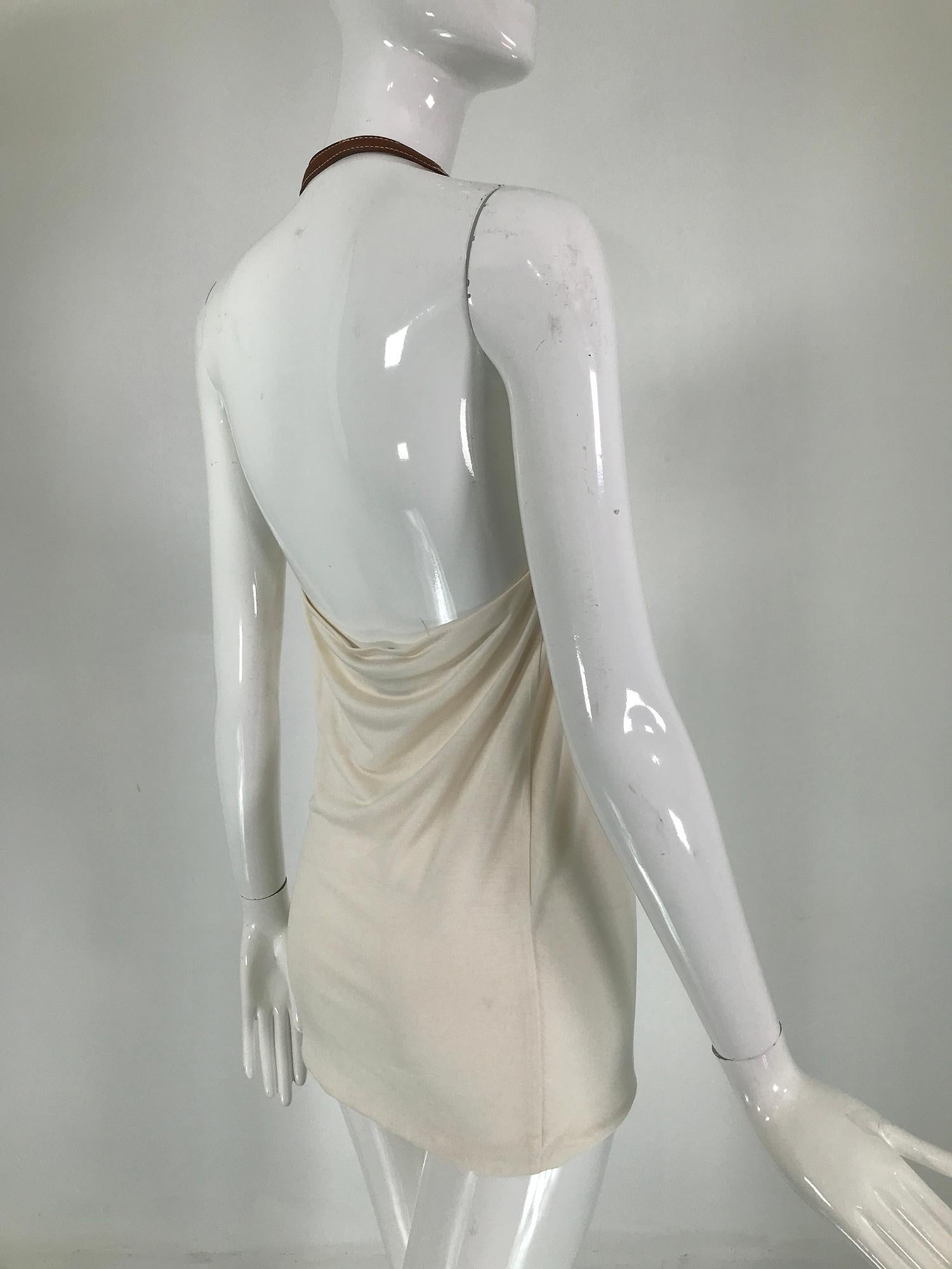 Ralph Lauren Cream Silk Leather Harness Strap & Buckle Halter Dress/Top 2