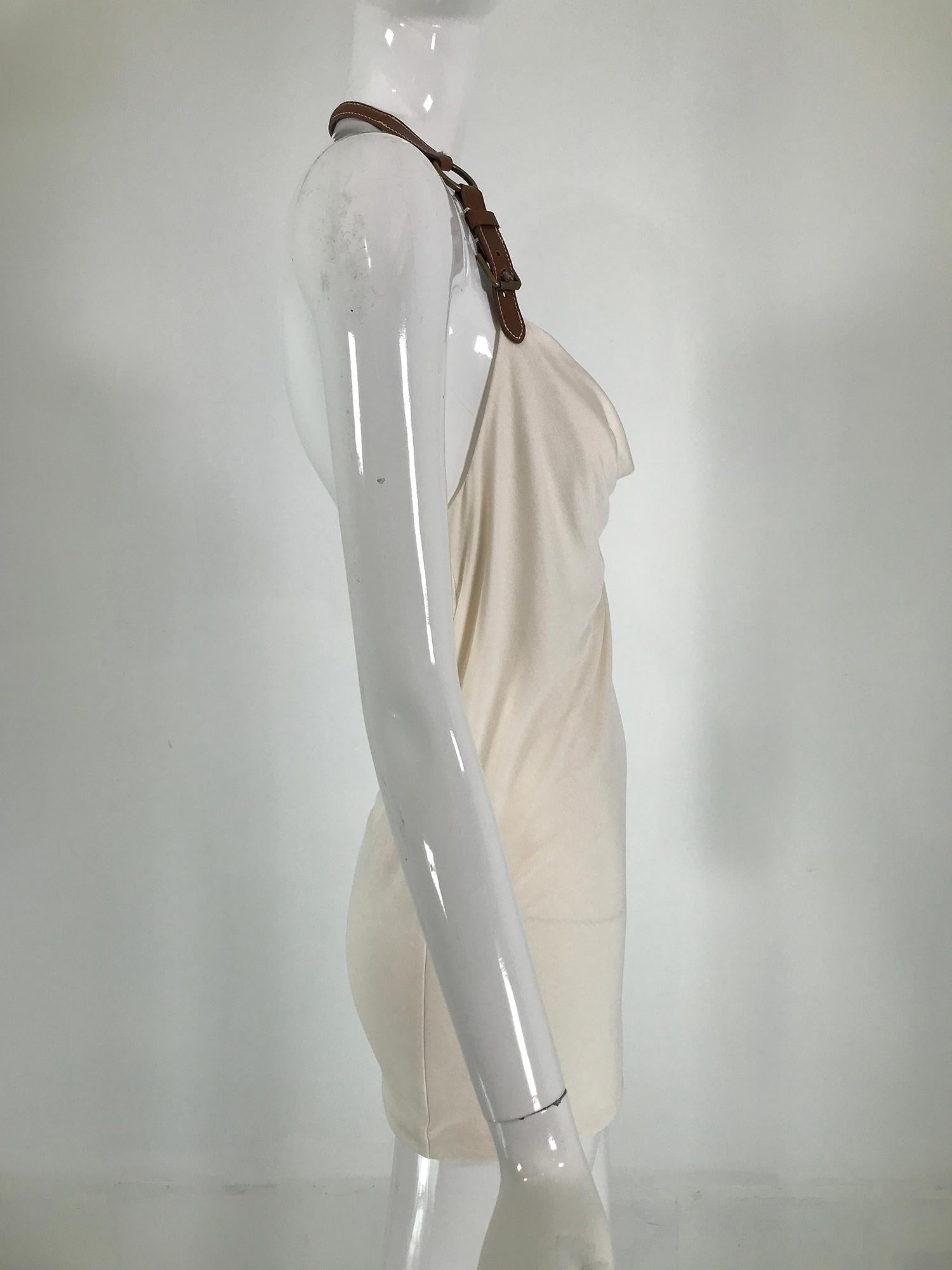 Ralph Lauren Cream Silk Leather Harness Strap & Buckle Halter Dress/Top 3