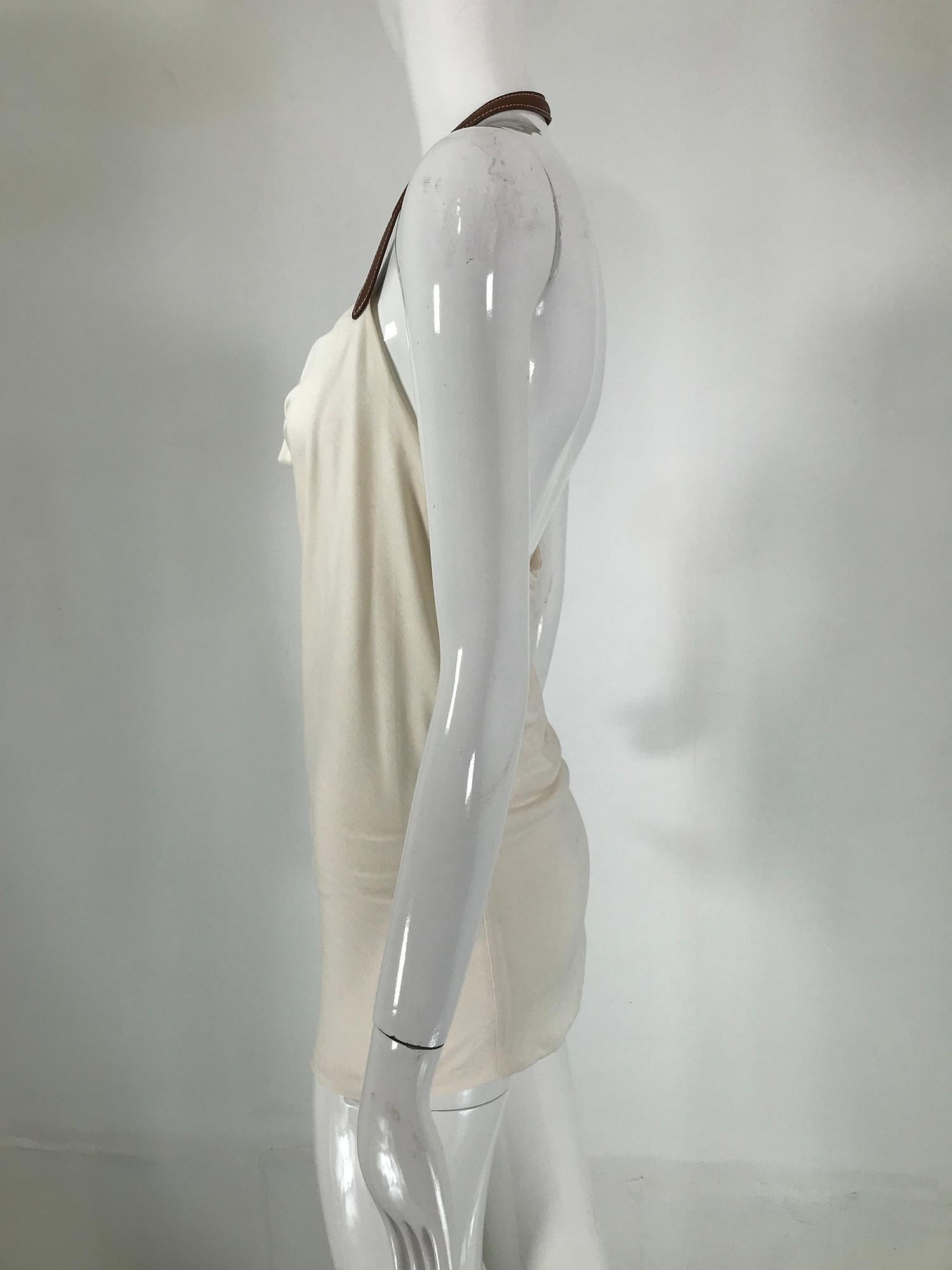 Ralph Lauren Cream Silk Leather Harness Strap & Buckle Halter Dress/Top In Good Condition In West Palm Beach, FL