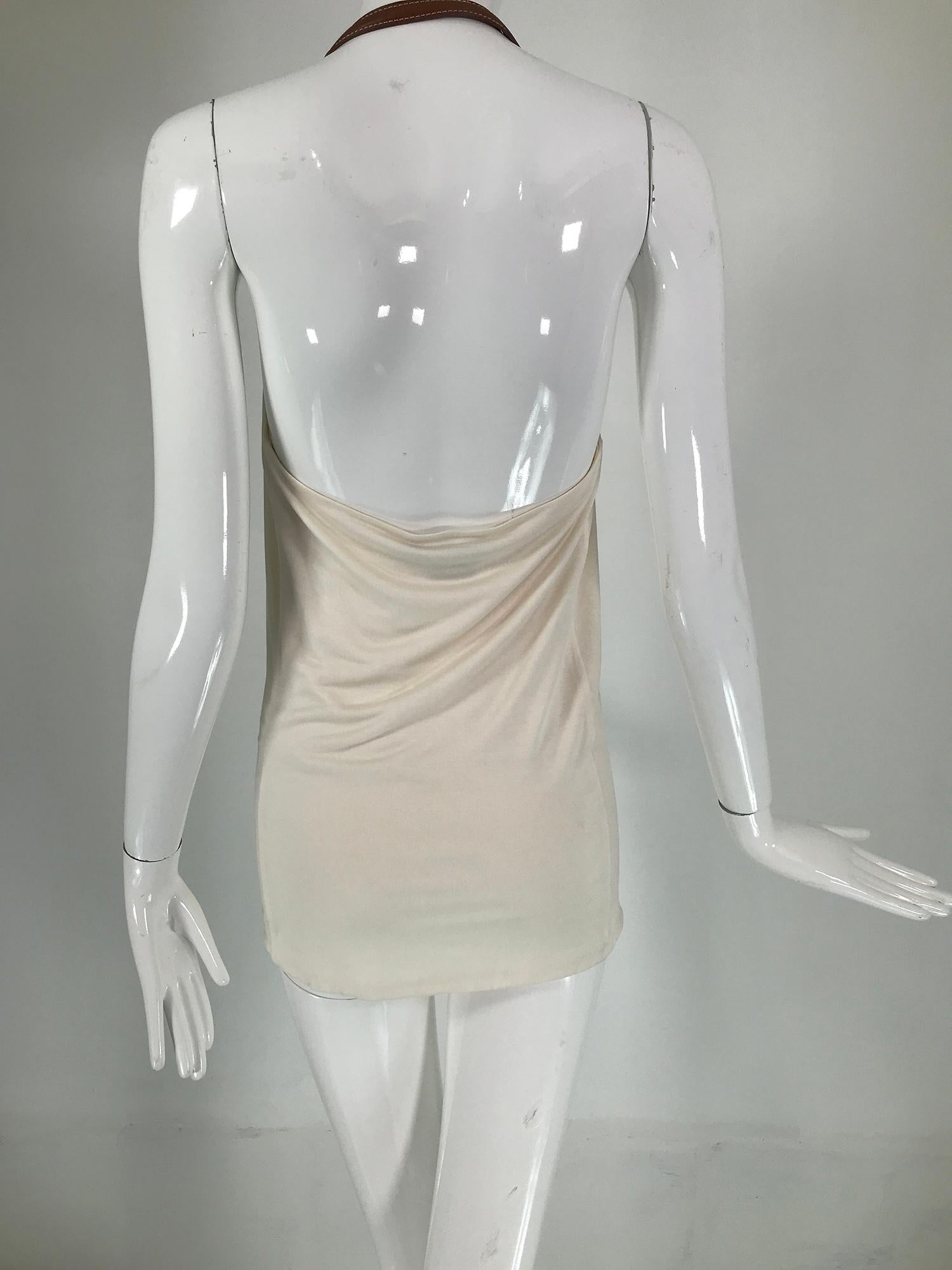 Ralph Lauren Cream Silk Leather Harness Strap & Buckle Halter Dress/Top 1