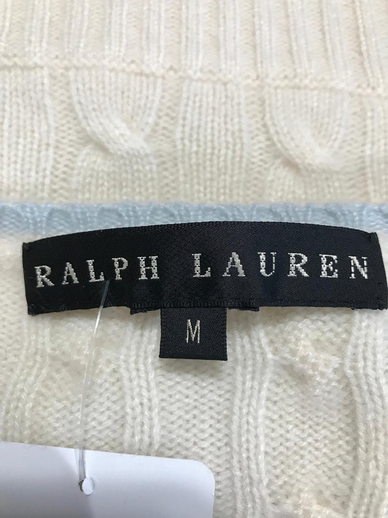 Ralph Lauren Cream & Sky Blue Cashmere Cable Knit Halter top For Sale 5