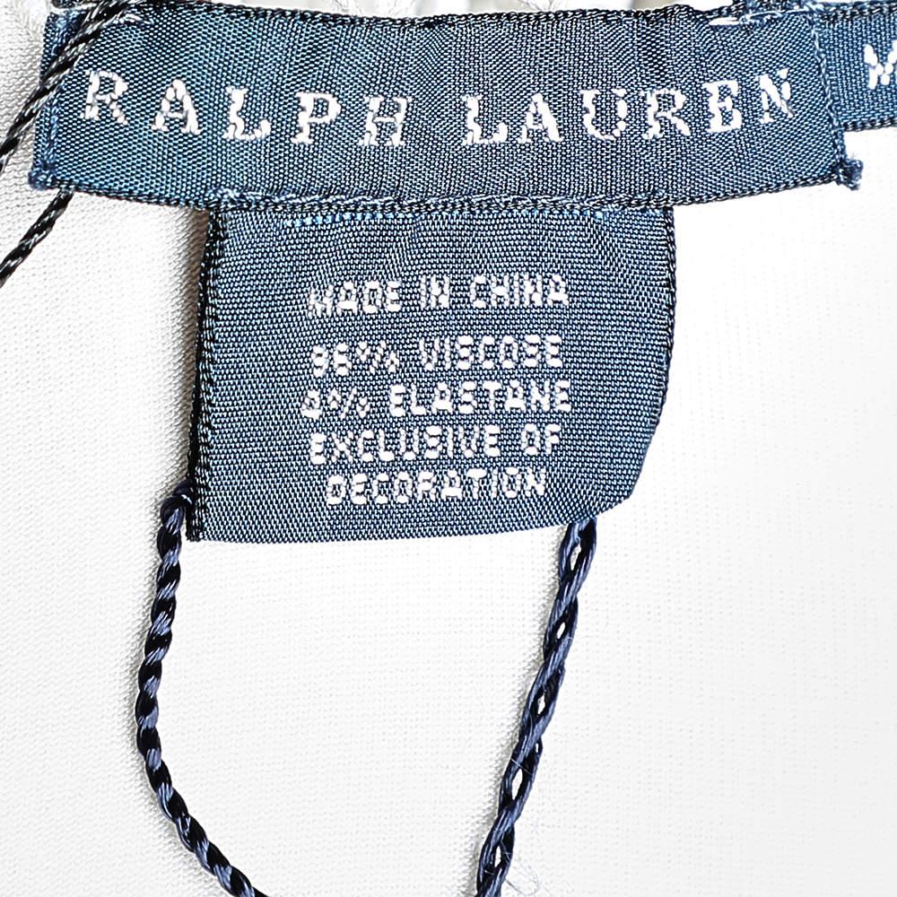 Ralph Lauren Cream Stretch Jersey Crochet Trim Long Sleeve Shrug M For Sale 2