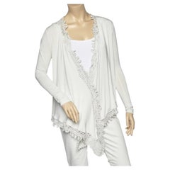 Ralph Lauren Cremefarbener Shrug aus Stretch-Jersey mit Häkelbesatz und langen Ärmeln, M