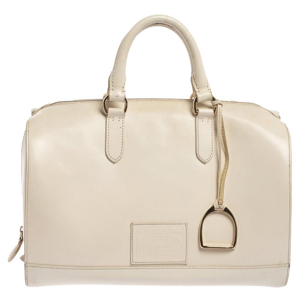 Ralph Lauren Cream White Leather Stirrup Boston Bag