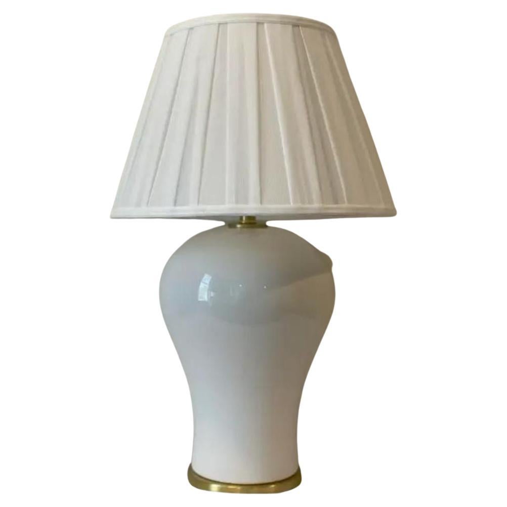Ralph Lauren Creamy White Crackle and Brass Ginger Jar Lamp With Pleated Shade