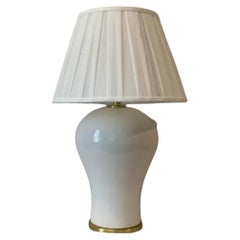 Ralph Lauren Creamy White Crackle and Brass Ginger Jar Lamp With Pleated Shade