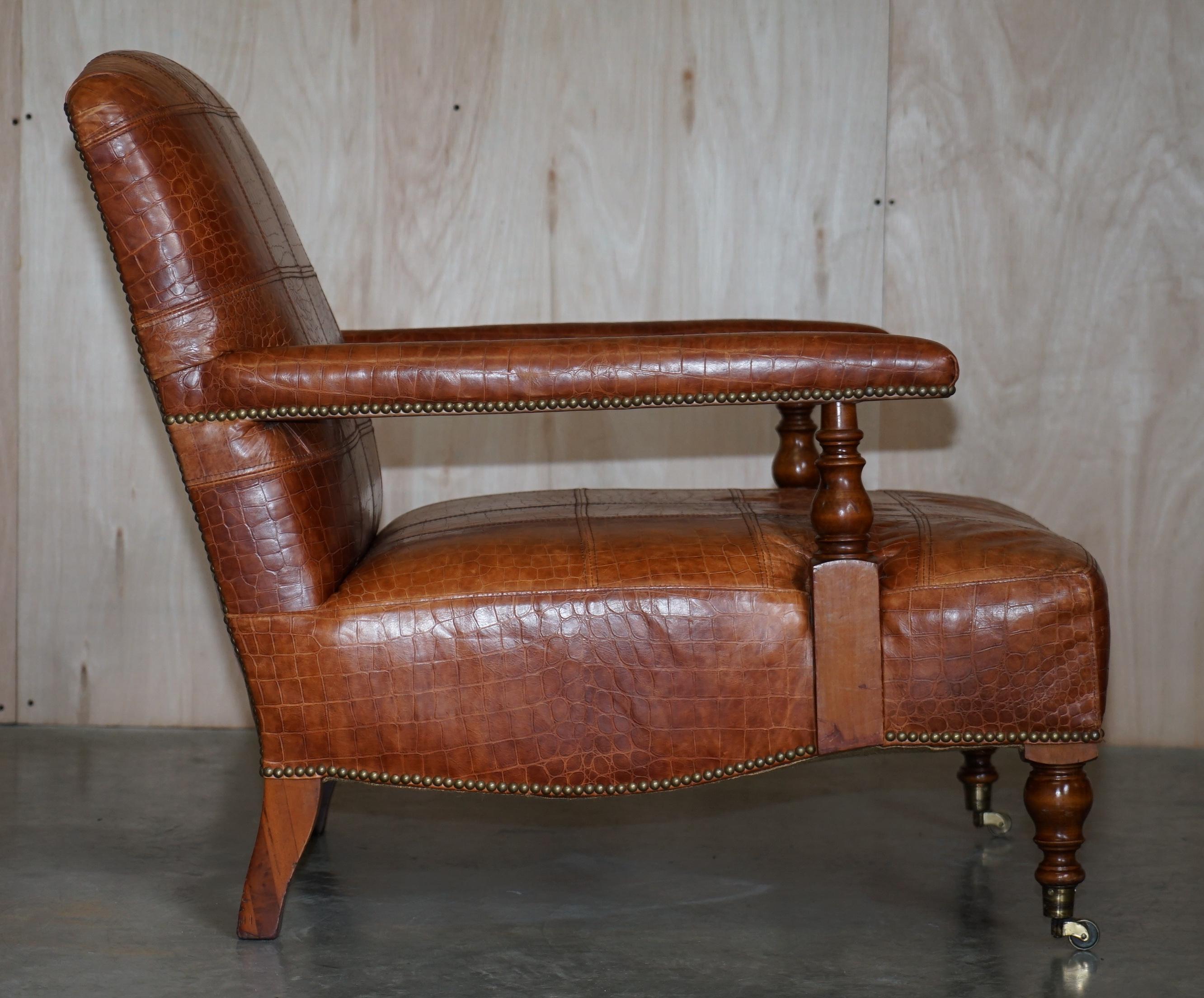 Ralph Lauren Crocodile Alligator Brown Leather Patina Reading Armchair 6