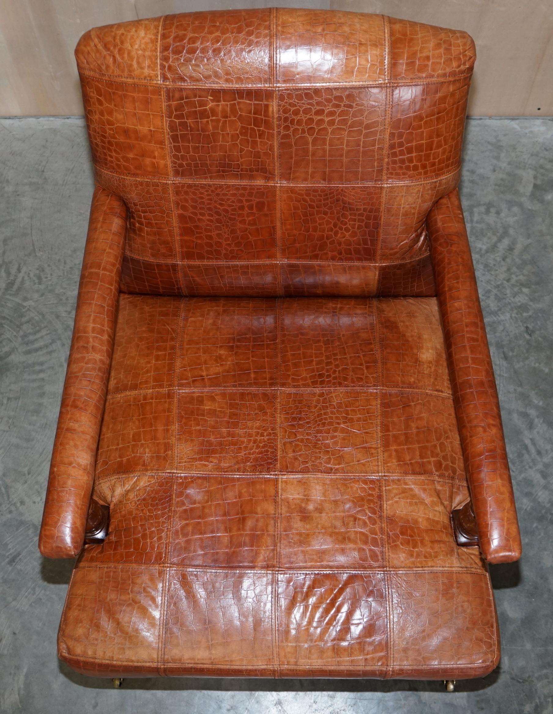 Hand-Crafted Ralph Lauren Crocodile Alligator Brown Leather Patina Reading Armchair