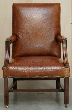 Ralph Lauren Crocodile Alligator Brown Leather Patina Reading Throne Armchair
