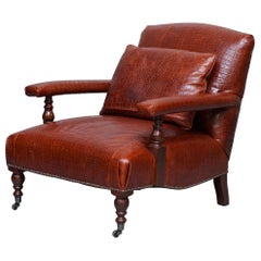 Ralph Lauren Crocodile Alligator Patina Brown Leather Library Armchair