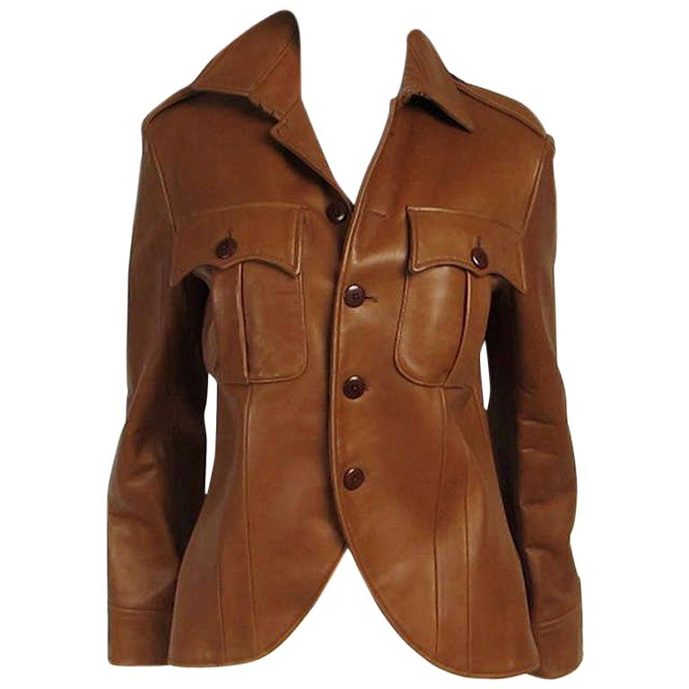  Ralph Lauren Cropped Brown Lamb Leather Canfield Jacket Coat 1990s