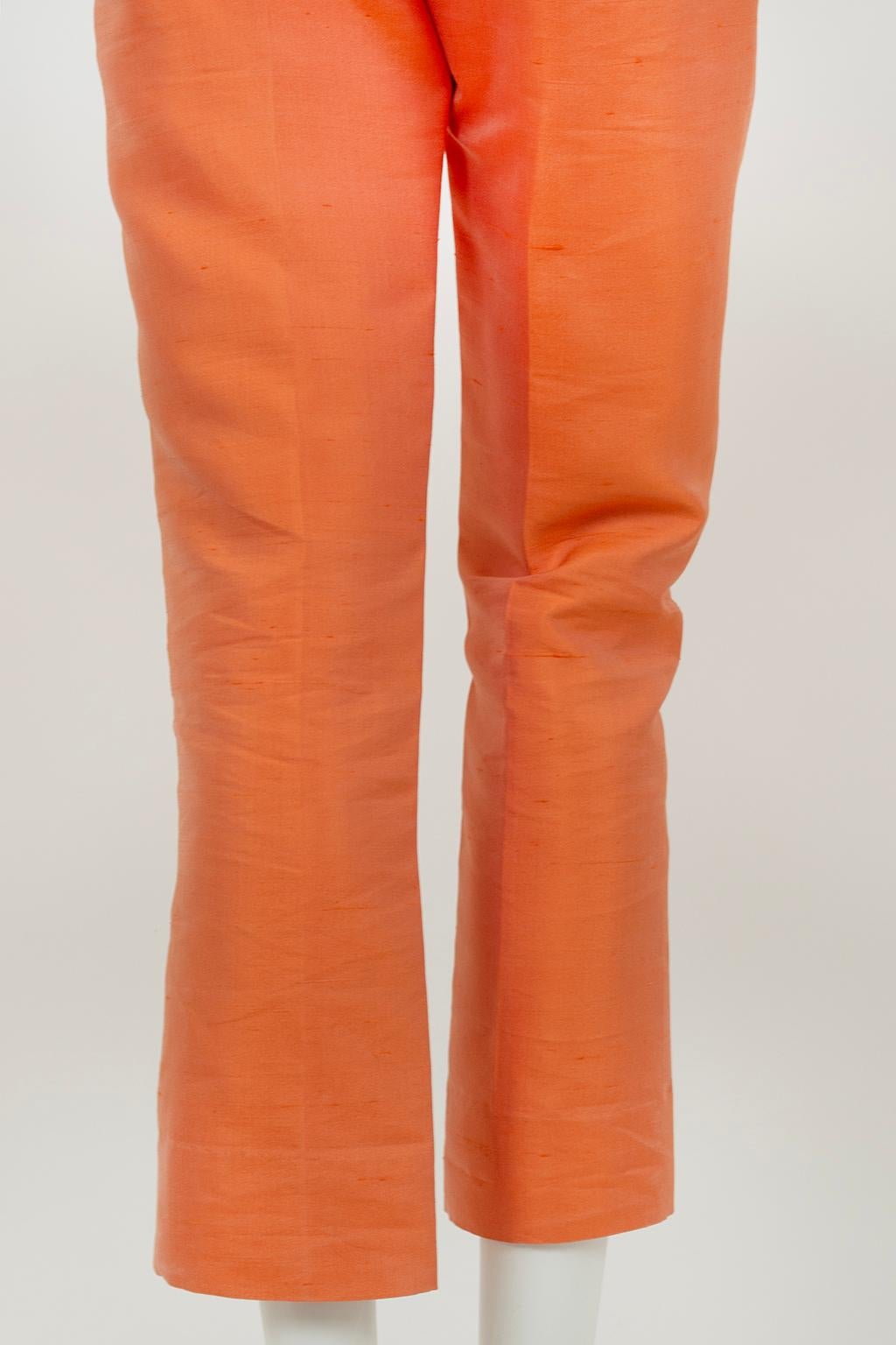 Ralph Lauren Cruise Orange Thai Silk Kick Flare Capri Pant, Hong Kong – S, 2001 For Sale 8