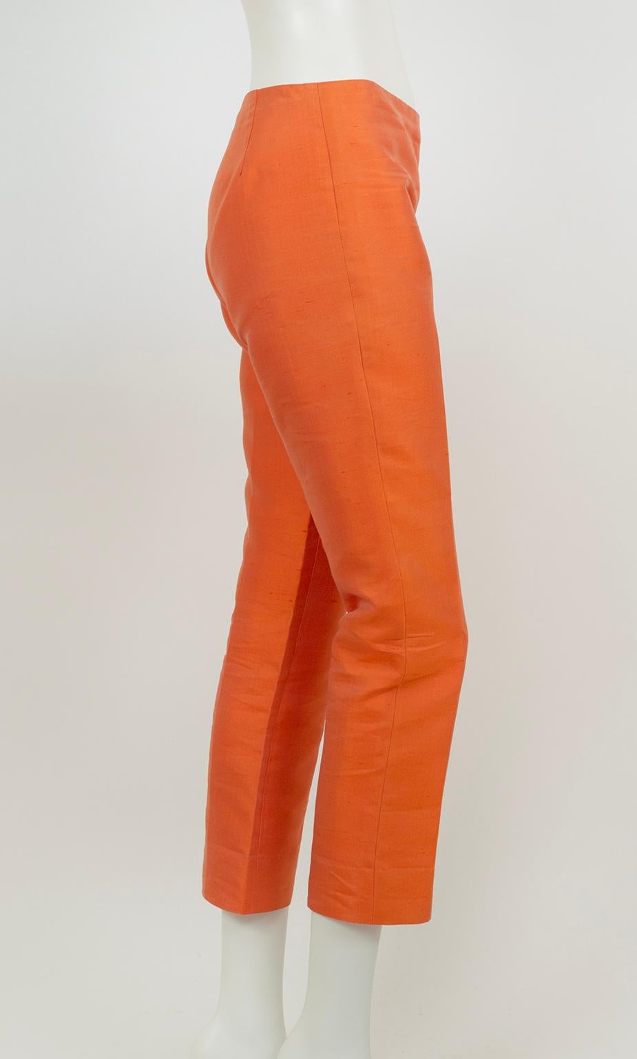Ralph Lauren Cruise Orange Thai Silk Kick Flare Capri Pant, Hong Kong – S, 2001 In Good Condition For Sale In Tucson, AZ