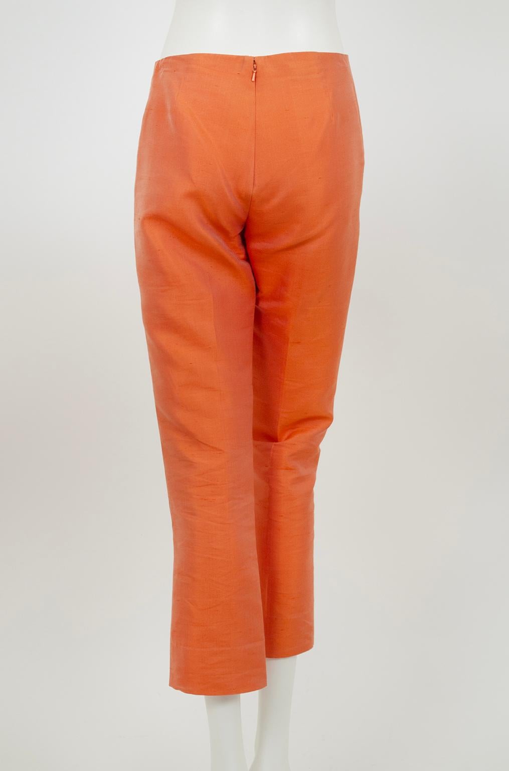 Women's Ralph Lauren Cruise Orange Thai Silk Kick Flare Capri Pant, Hong Kong – S, 2001 For Sale