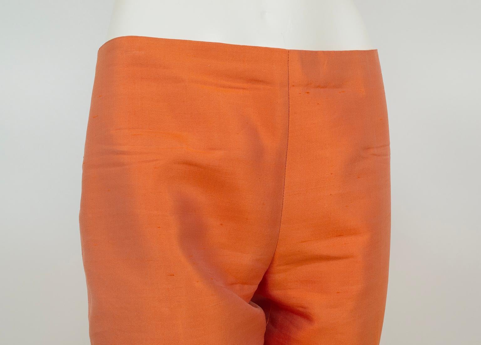 Ralph Lauren Cruise Orange Thai Silk Kick Flare Capri Pant, Hong Kong – S, 2001 For Sale 4