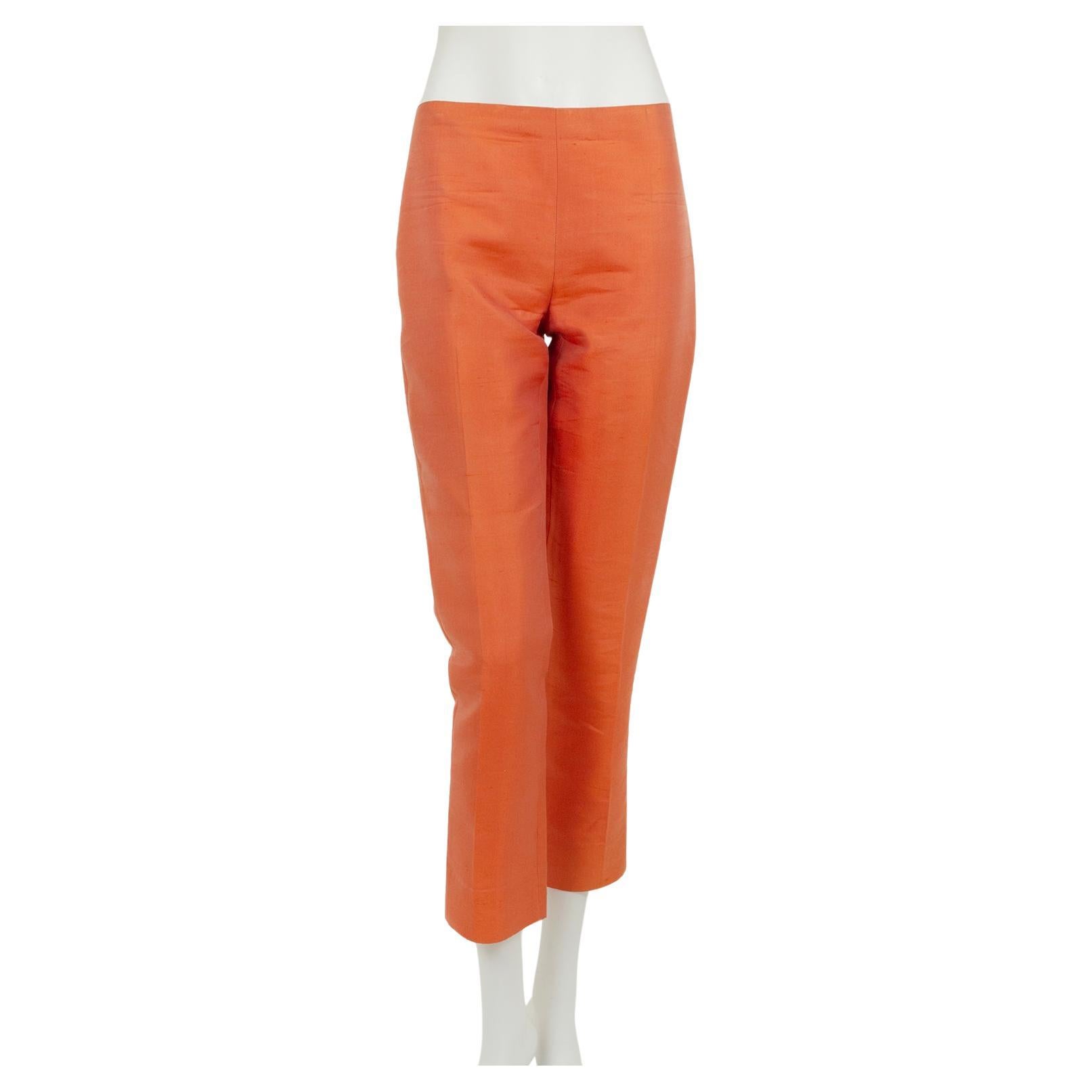 Ralph Lauren Cruise Orange Thai Silk Kick Flare Capri Pant, Hong Kong – S, 2001 For Sale