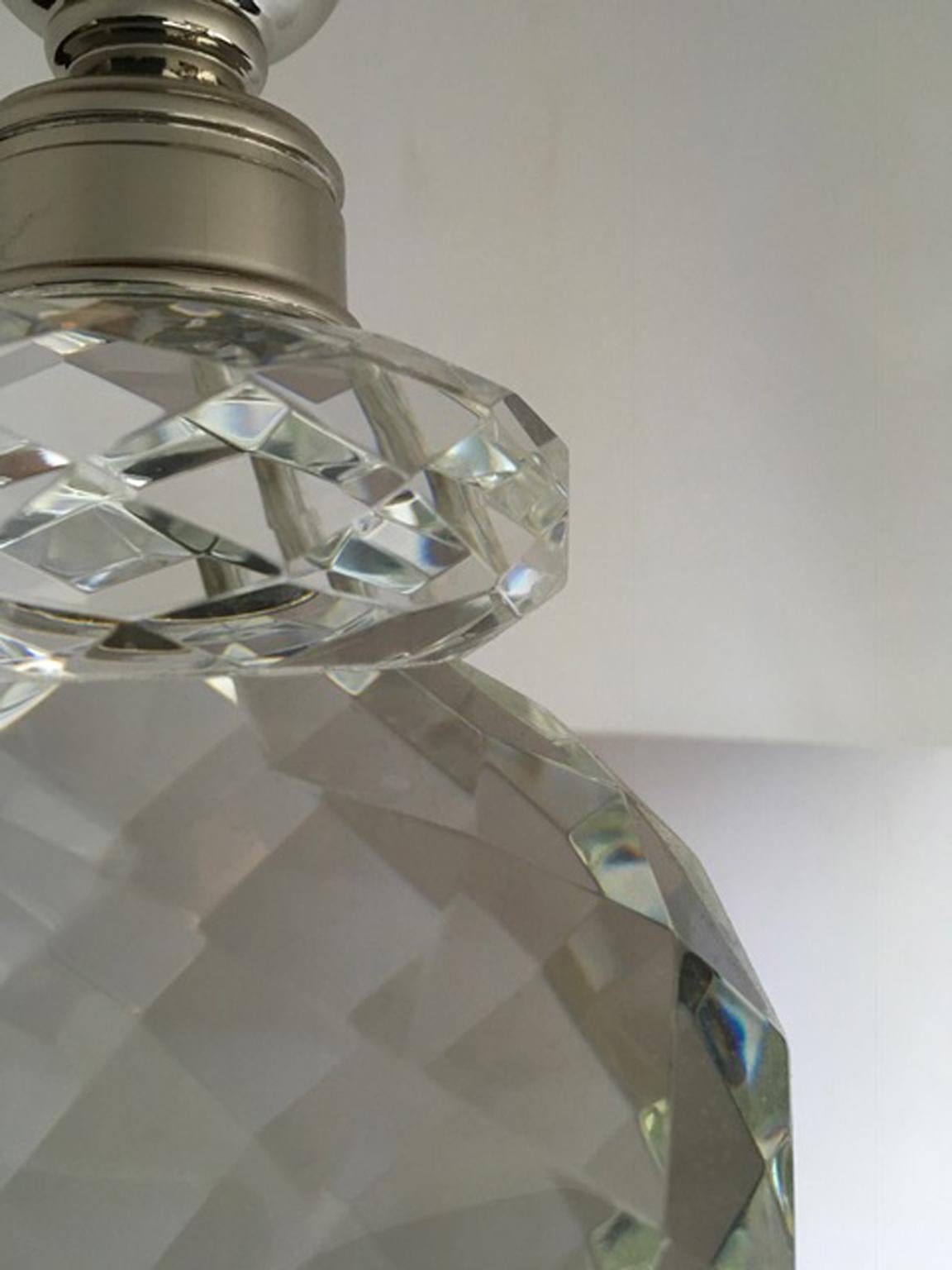 Ralph Lauren Crystal Faceted Table Lamp with White Silk Lampshade For Sale 6