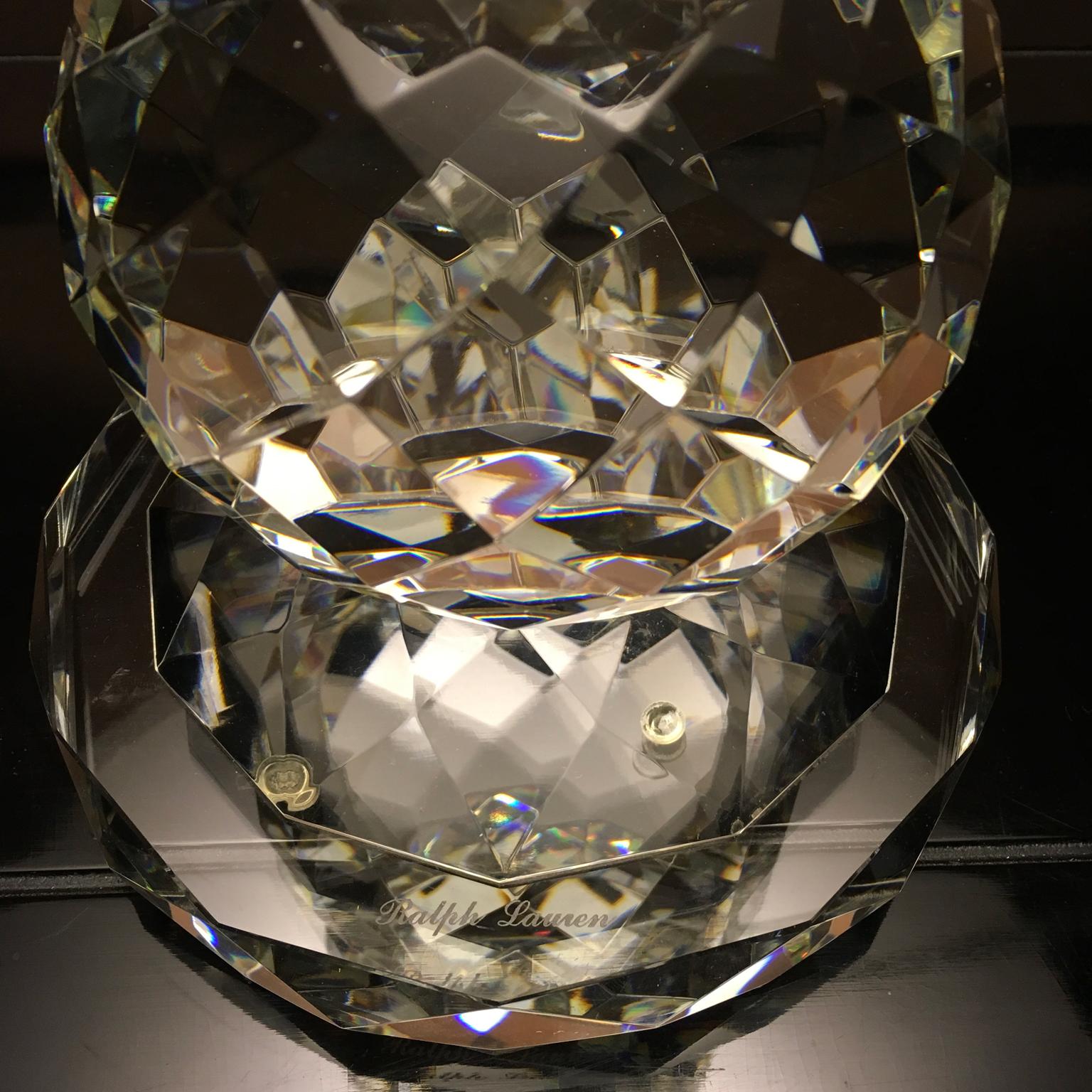 Américain Lampe de bureau à facettes en cristal Ralph Lauren avec abat-jour en soie blanche en vente