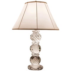 Lampe de bureau à facettes en cristal Ralph Lauren avec abat-jour en soie blanche