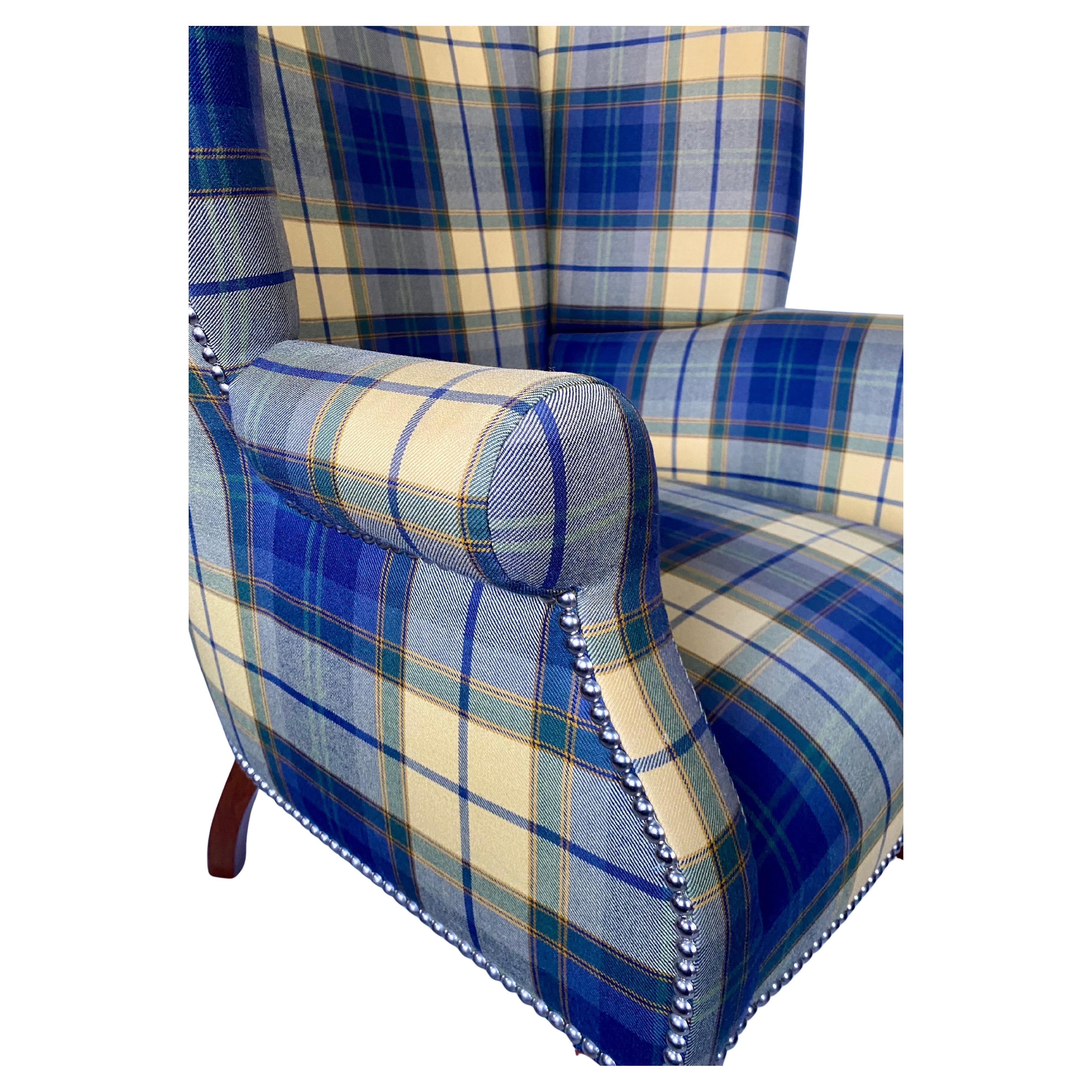 Ralph Lauren Custom Upholstered High Wing Back Hepplewhite Lounge Chair For Sale 1
