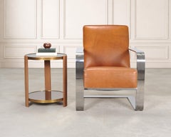 Ralph Lauren Dalton Side Drink Table Brass Leather and Glass