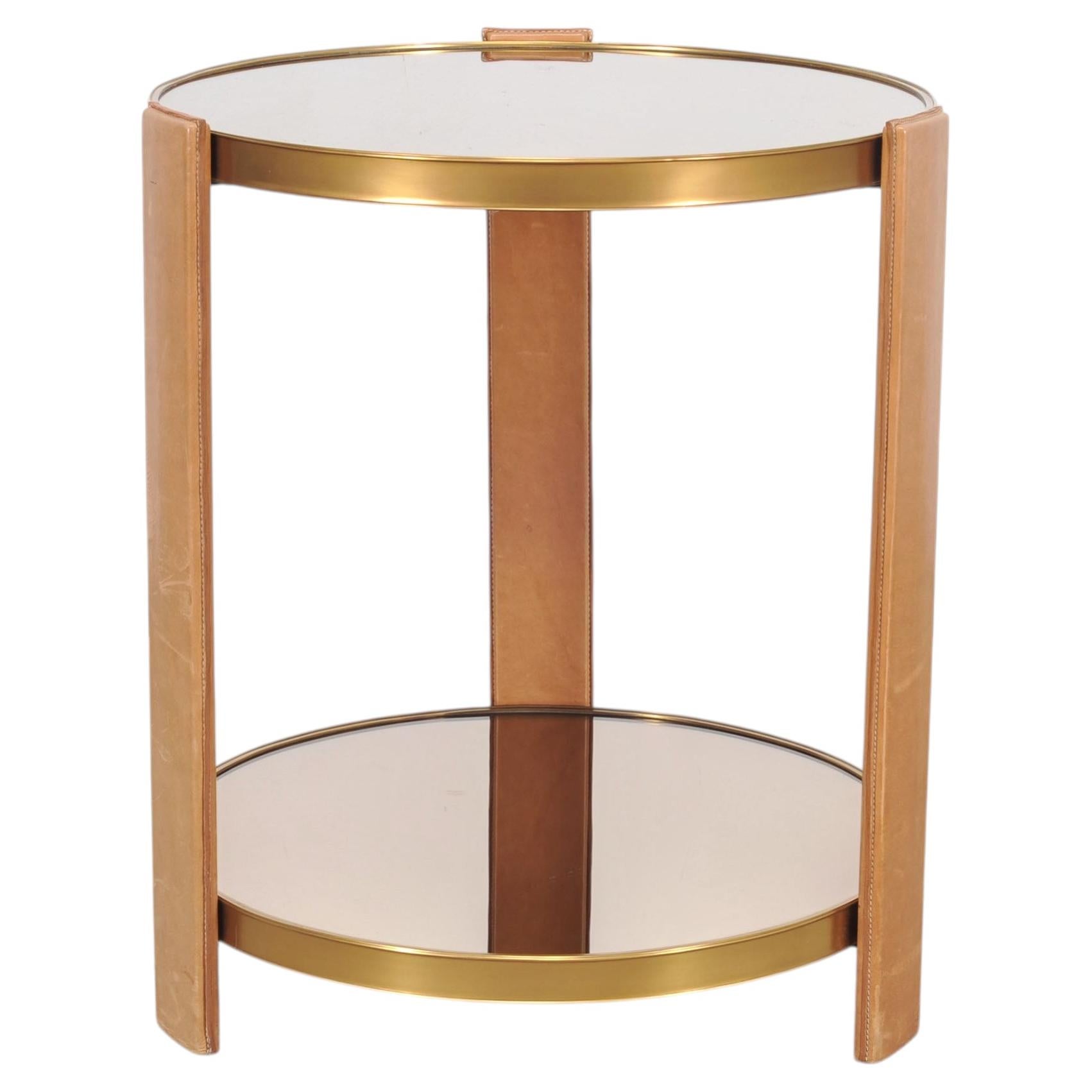 Ralph Lauren Dalton Side Drink Table Brass Leather and Glass