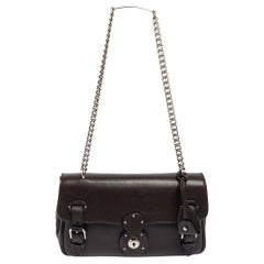 Ralph Lauren Dunkelbraune Leder-Umhängetasche Ricky ID mit Kette