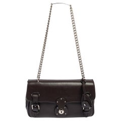 Ralph Lauren Dark Brown Leather Ricky ID Chain Shoulder Bag