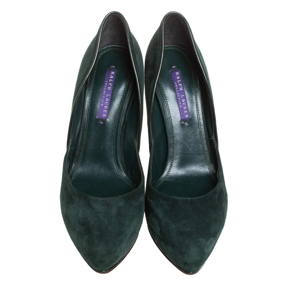 Black Ralph Lauren Dark Green Suede Platform Pumps Size 38