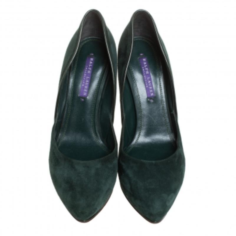 Black Ralph Lauren Dark Green Suede Platform Pumps Size 38 For Sale