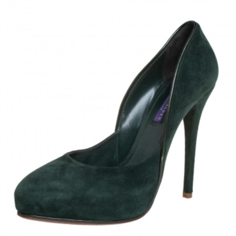 Ralph Lauren Dark Green Suede Platform Pumps Size 38 In Good Condition For Sale In Dubai, Al Qouz 2