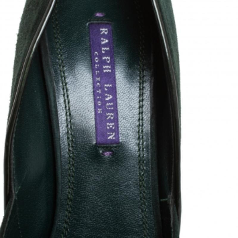 Women's Ralph Lauren Dark Green Suede Platform Pumps Size 38 For Sale