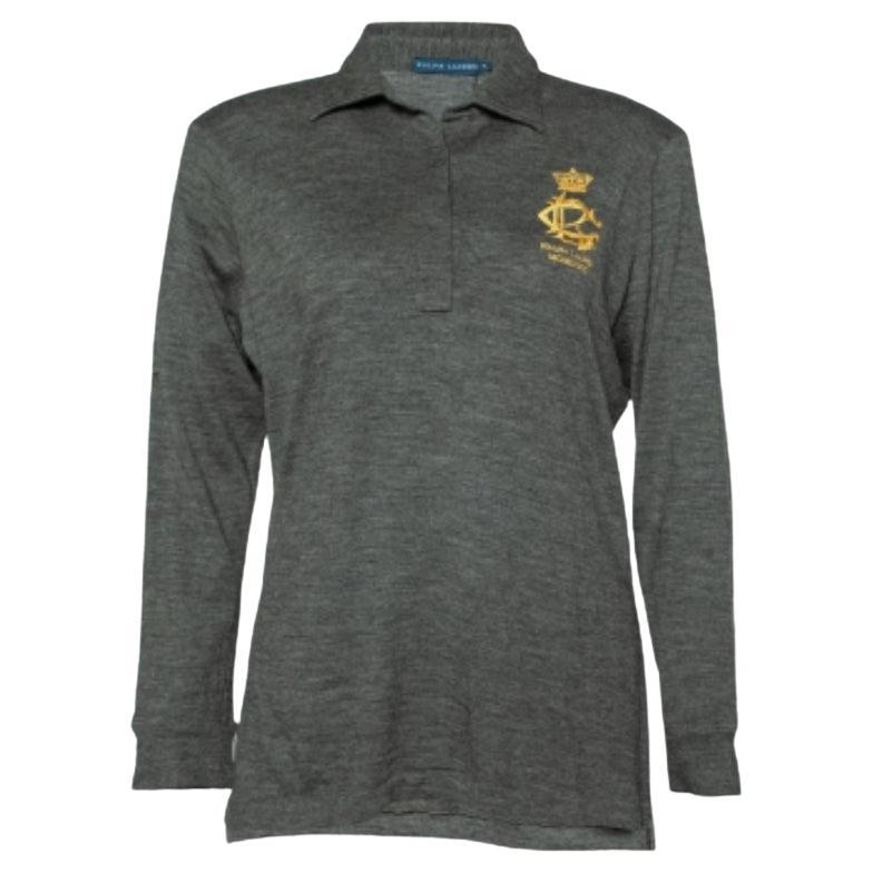Polo de manga larga de lana y cachemira gris oscuro Ralph Lauren XL en venta