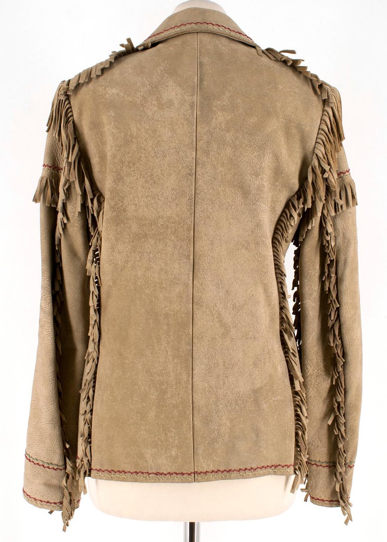 Ralph Lauren Deer Skin Leather Jacked with Fringe-Trim S at