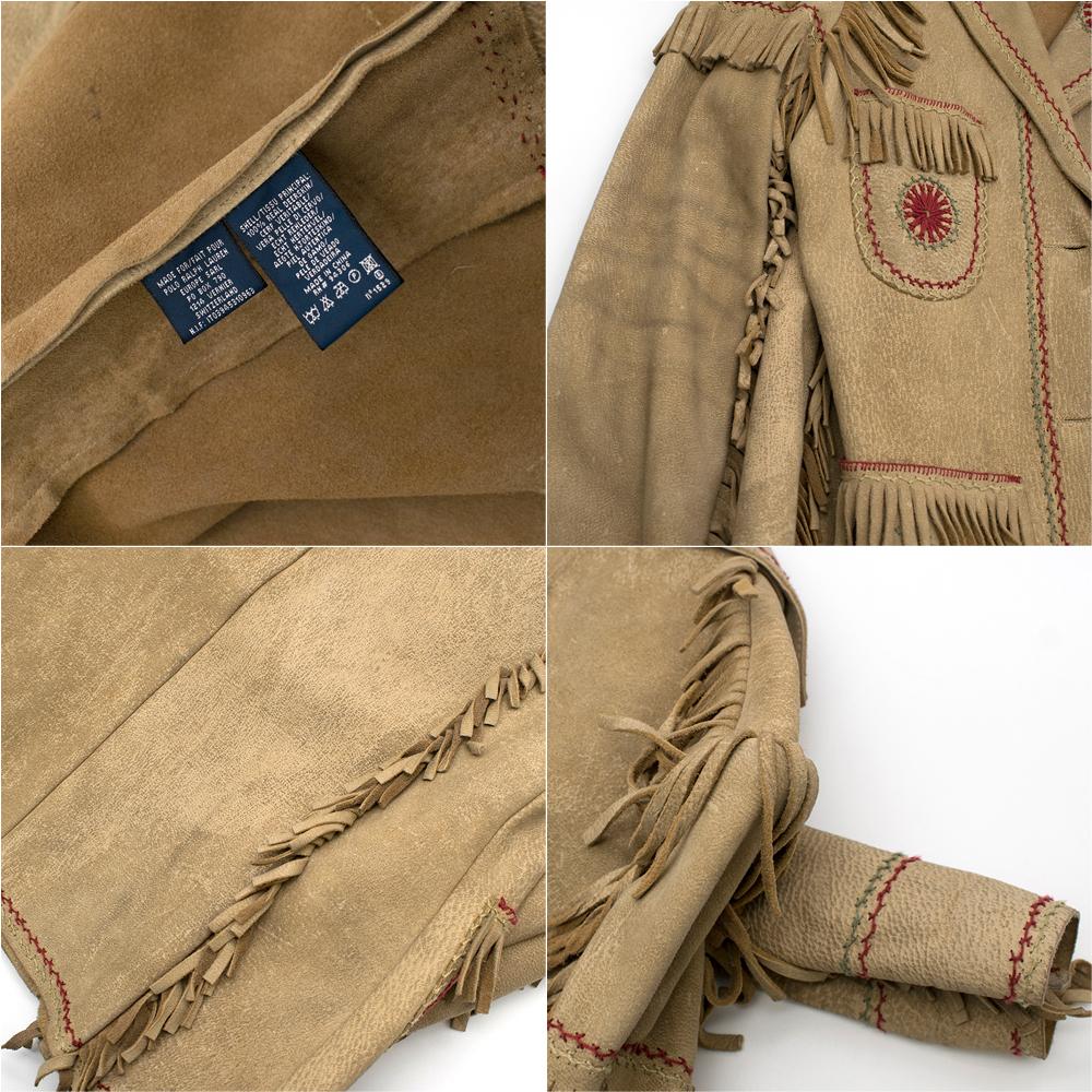 Brown Ralph Lauren Deer Skin Leather Jacked with Fringe-Trim S