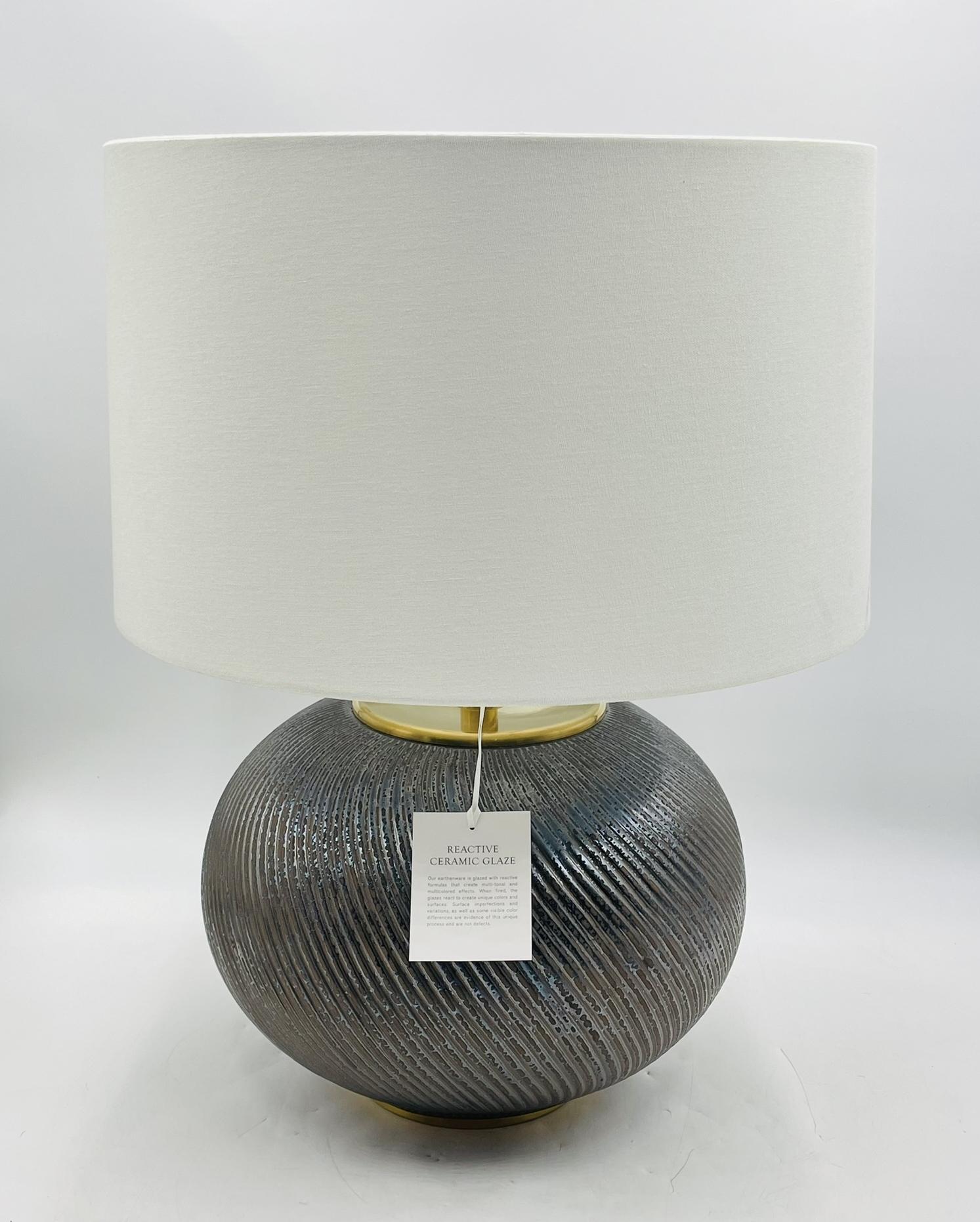 Modern Ralph Lauren Designer Lamp with Reactive Ceramic Glaze & Brass For Sale