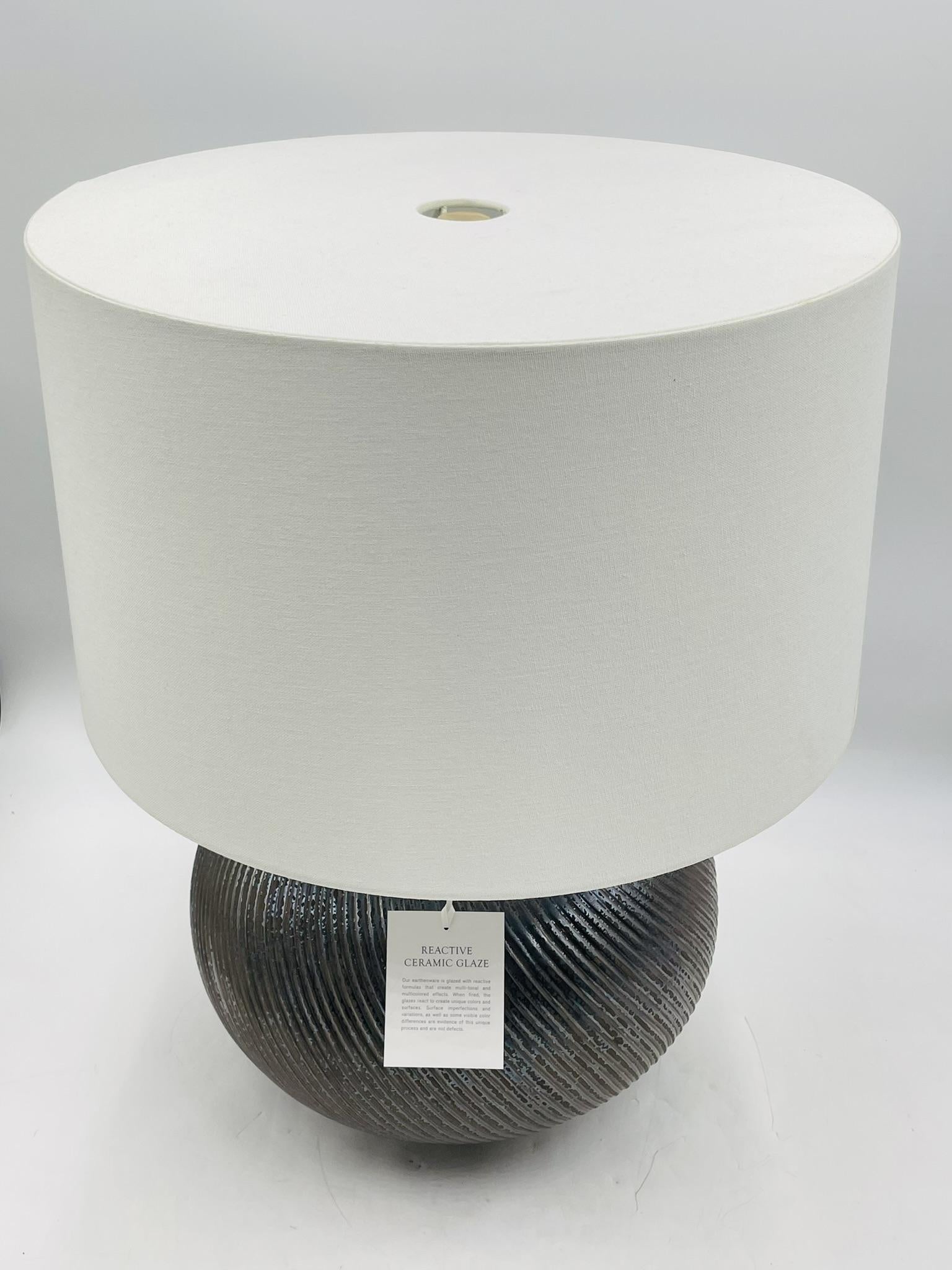Vietnamese Ralph Lauren Designer Lamp with Reactive Ceramic Glaze & Brass For Sale
