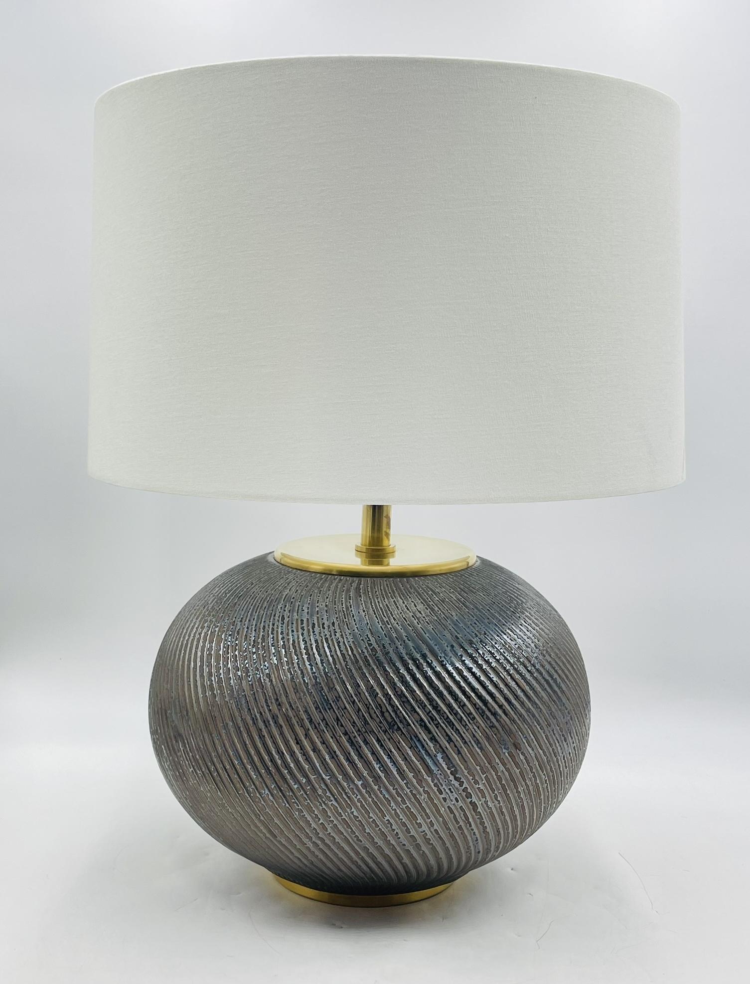 Hand-Crafted Ralph Lauren Designer Lamp with Reactive Ceramic Glaze & Brass For Sale