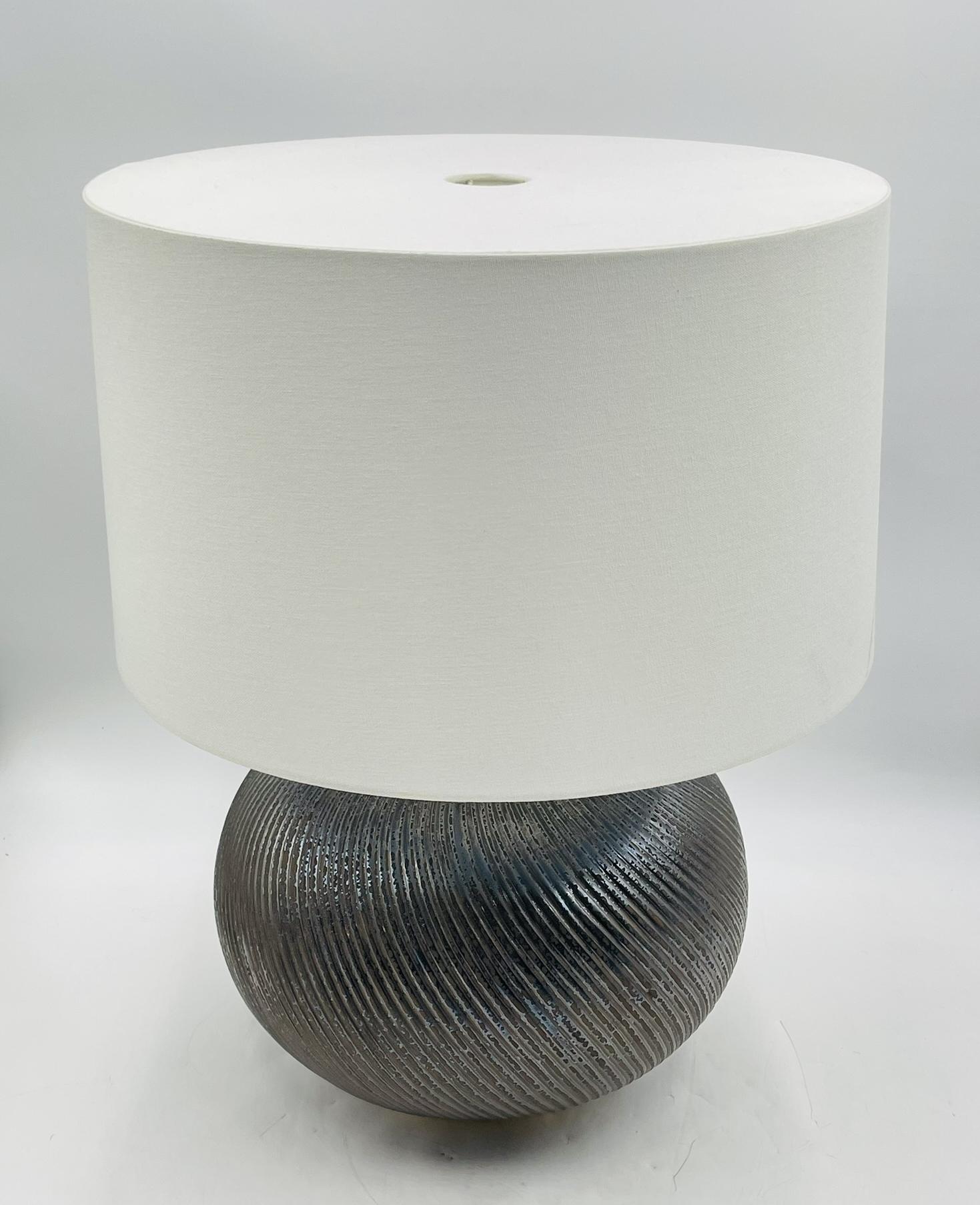 Ralph Lauren Designer Lamp with Reactive Ceramic Glaze & Brass In Good Condition For Sale In Los Angeles, CA