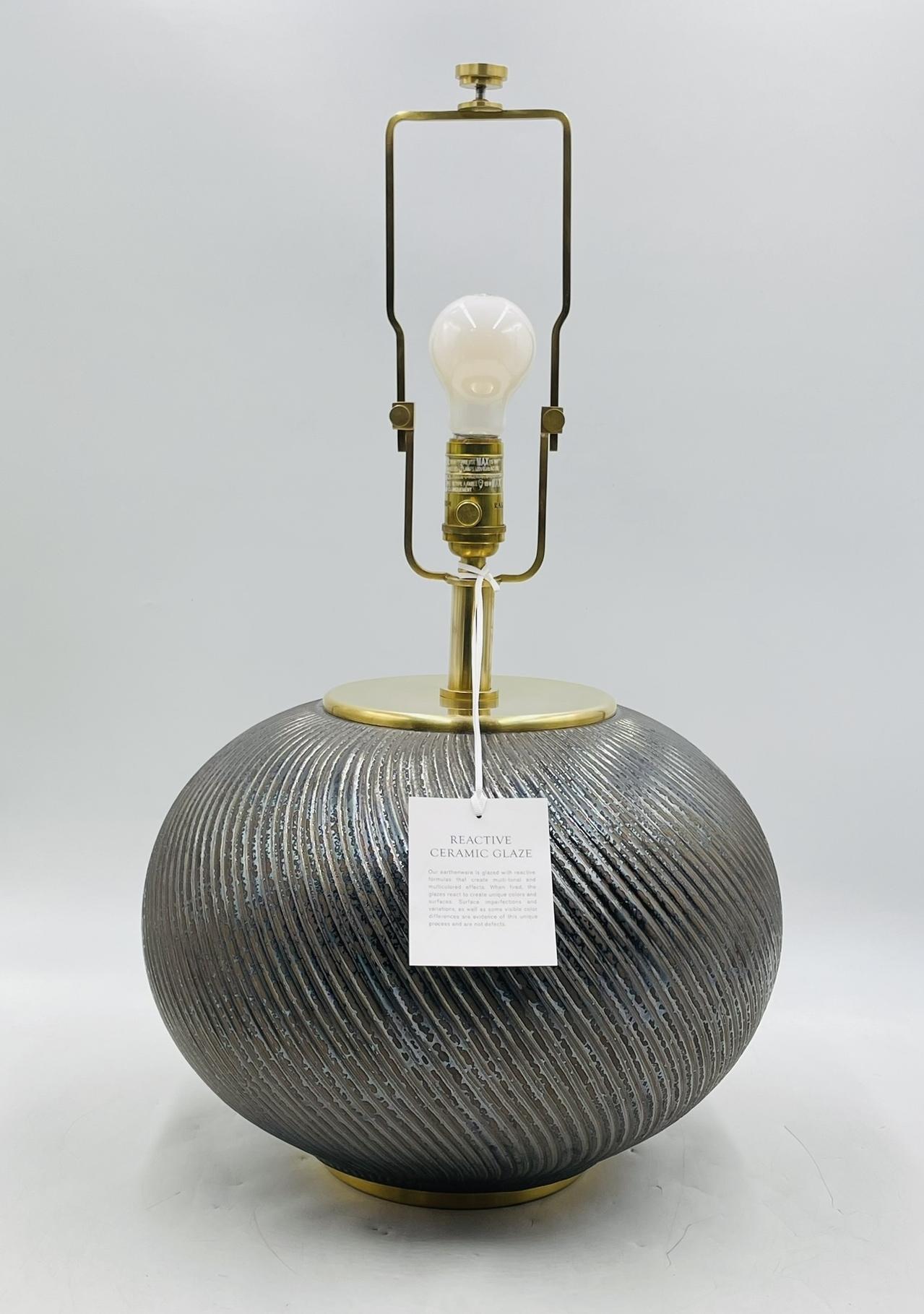 Contemporary Ralph Lauren Designer Lamp with Reactive Ceramic Glaze & Brass For Sale