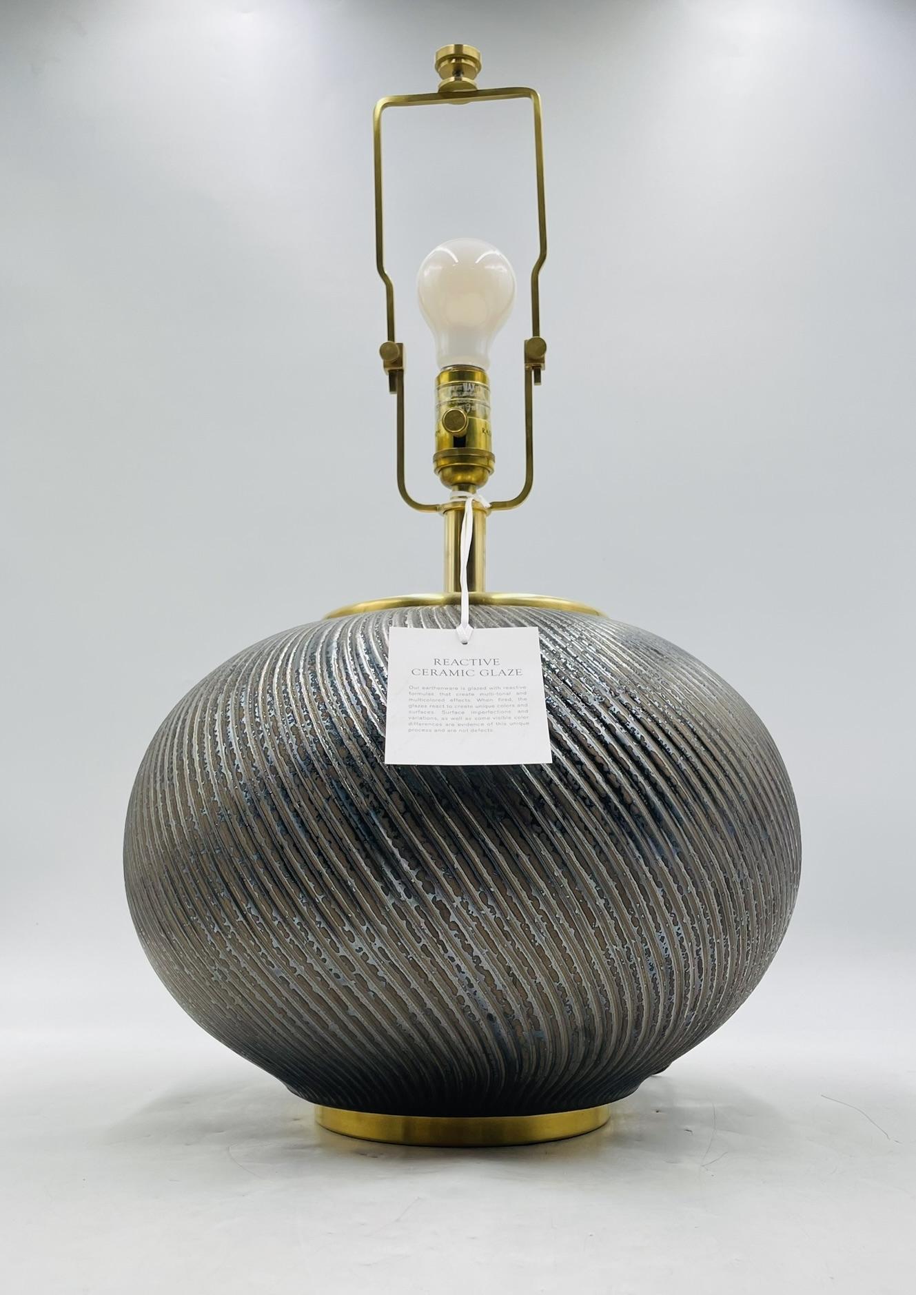 Ralph Lauren Designer Lamp with Reactive Ceramic Glaze & Brass For Sale 1
