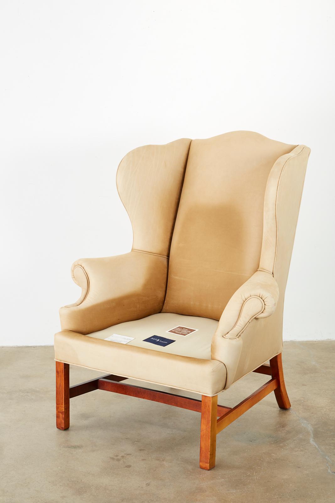 Georgian Ralph Lauren Devonshire Cigar Leather Wingback Chair