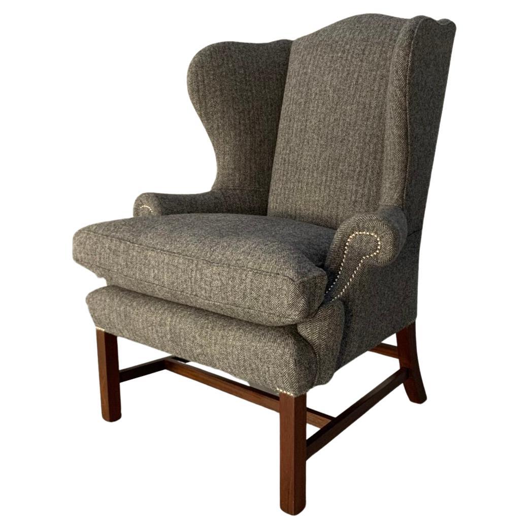 Ralph Lauren "Devonshire" Wing-Back Armchair - In Grey Herringbone Wool 