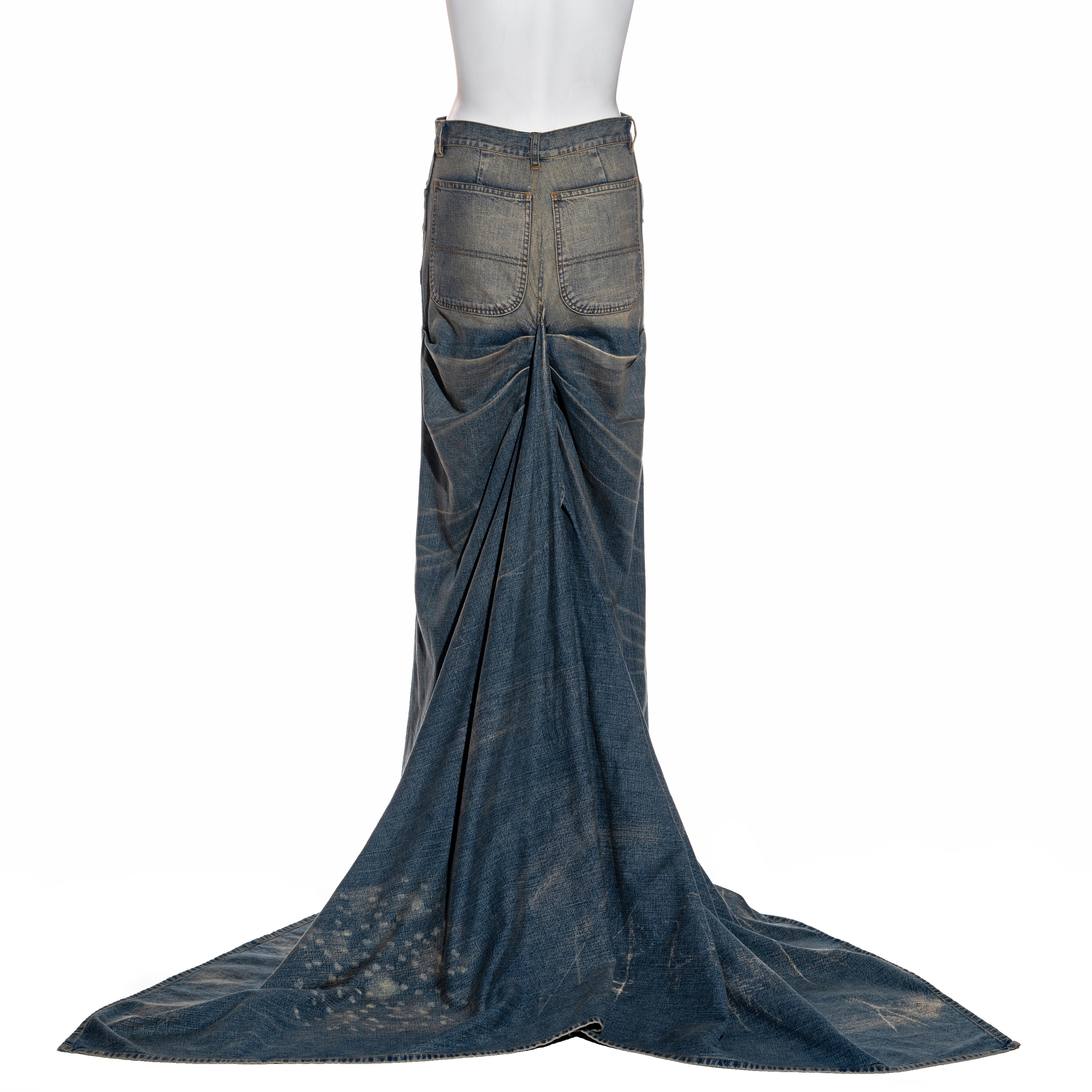 Ralph Lauren distressed denim floor-length bustle skirt with train, ss 2003 3