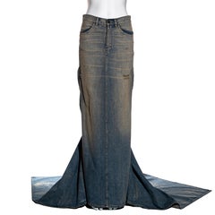 Ralph Lauren distressed denim floor-length bustle skirt with train, ss 2003