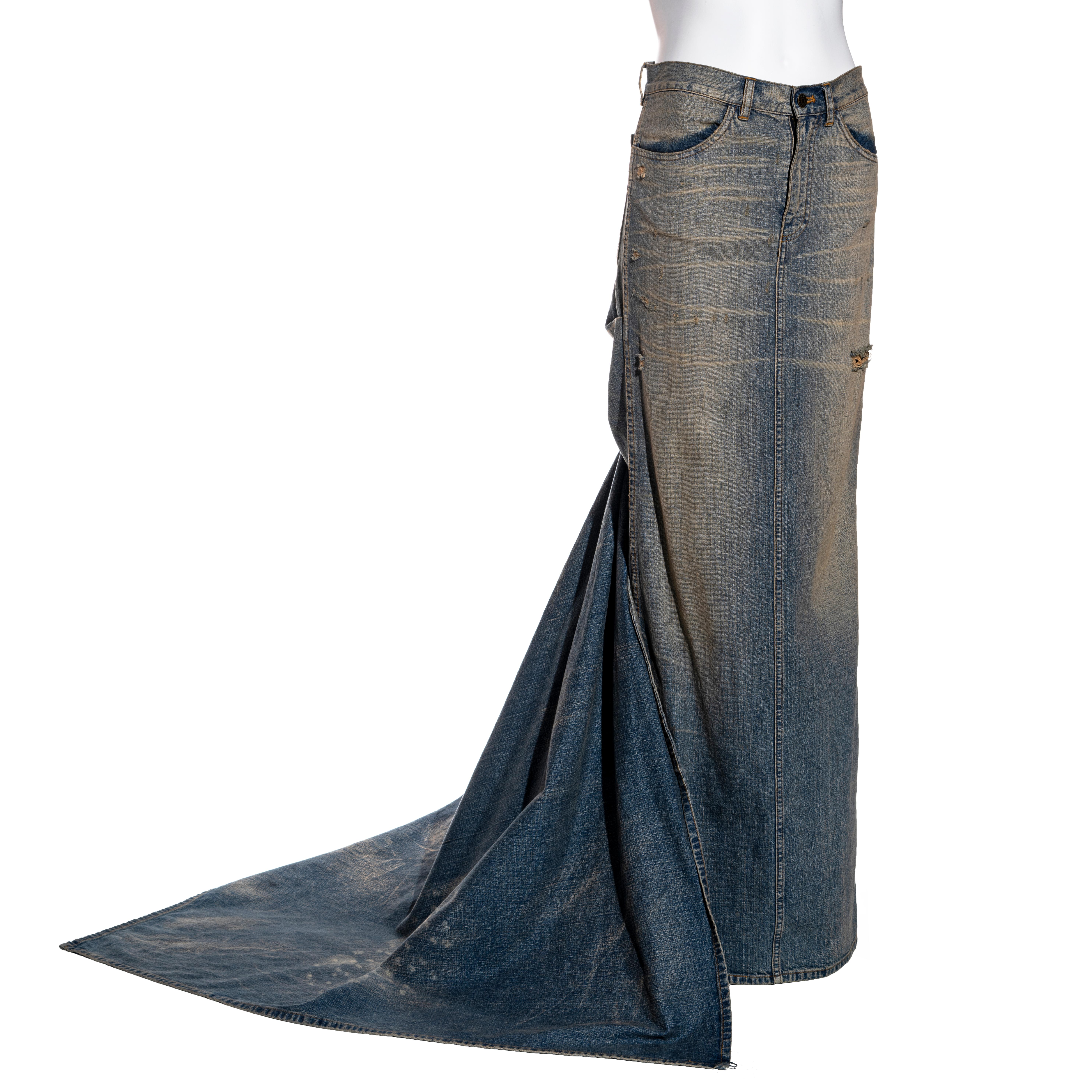 denim maxi skirt with train