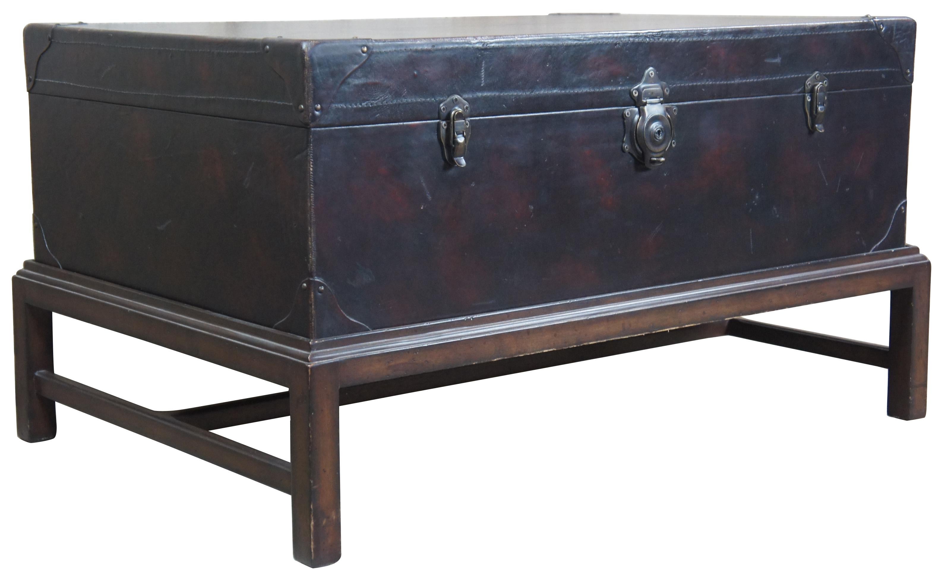 Ralph Lauren distressed leather steam trunk coffee table on stand 40
