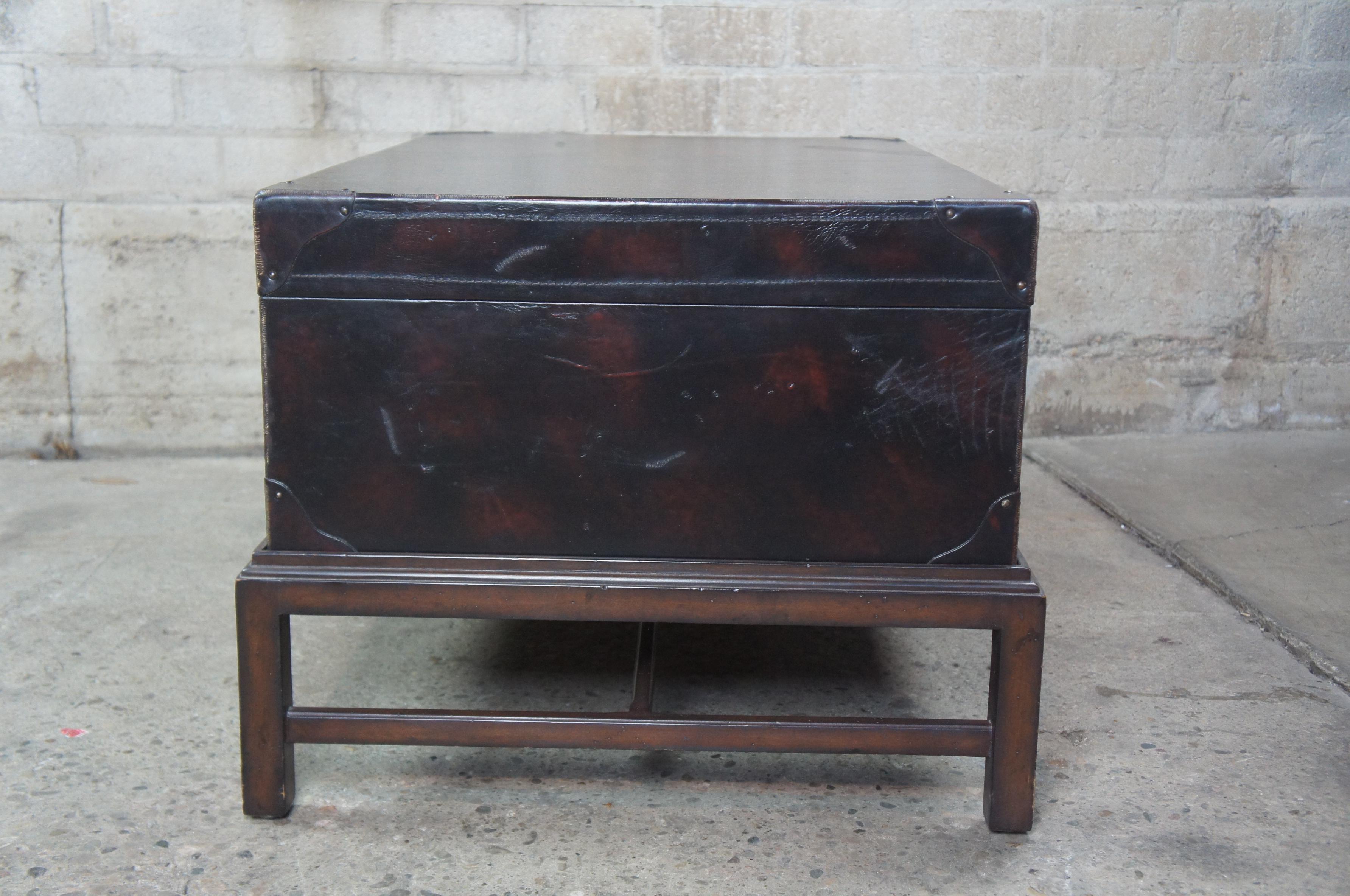 Campaign Ralph Lauren Distressed Leather Steam Trunk Coffee Table on Stand
