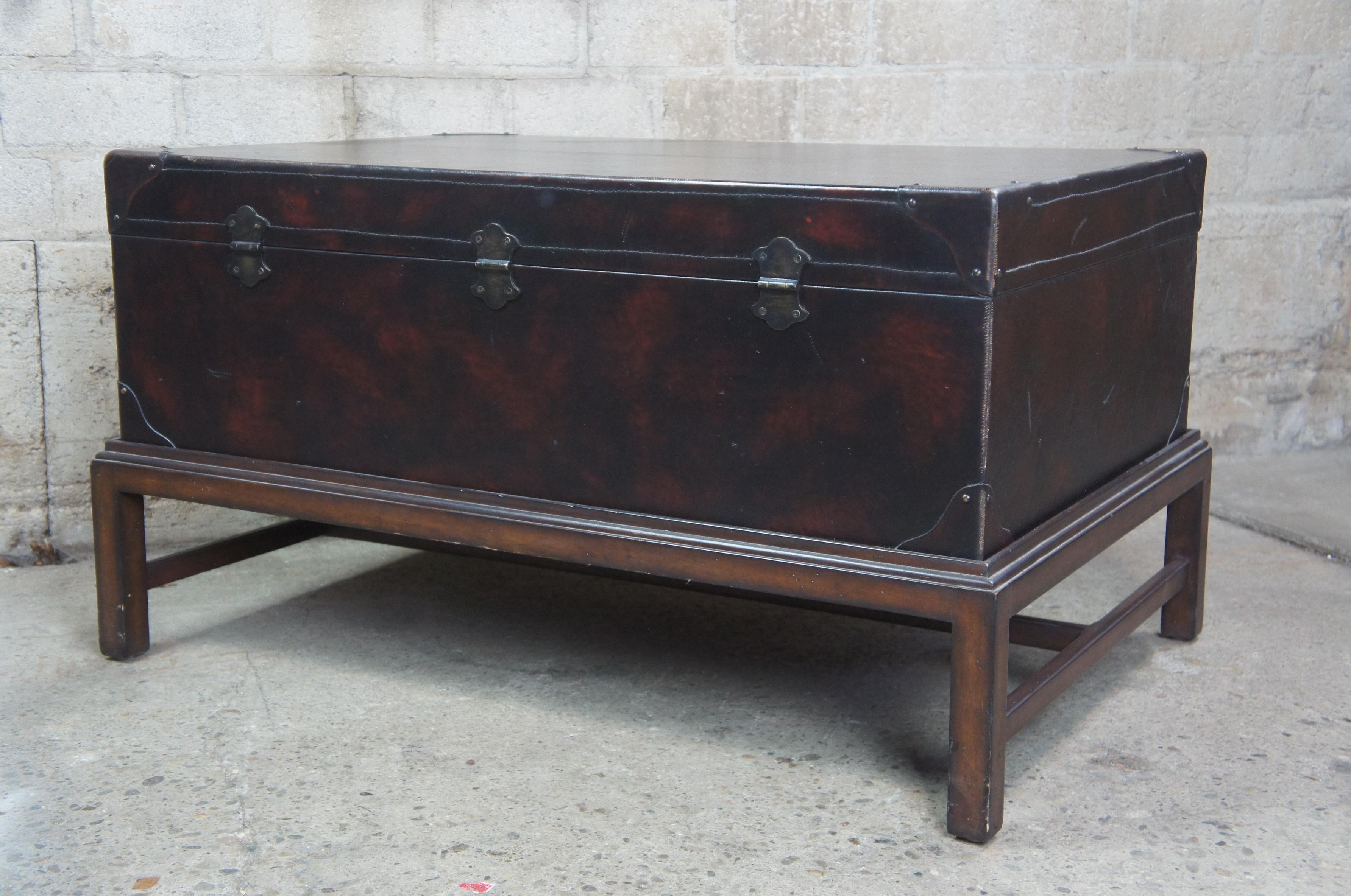 Ralph Lauren Distressed Leather Steam Trunk Coffee Table on Stand In Good Condition In Dayton, OH